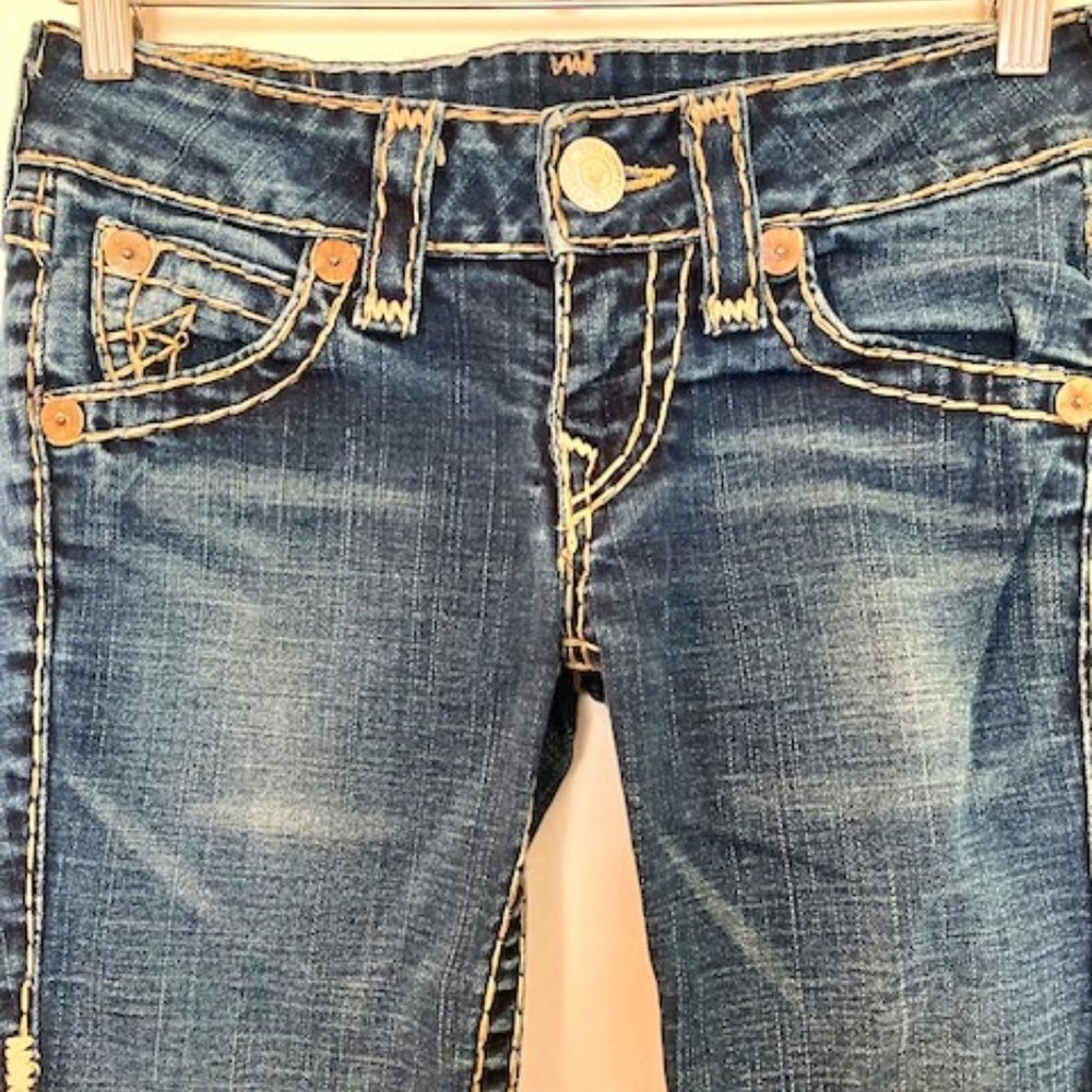 True Religion - Leather Patch Jeans Size 27
